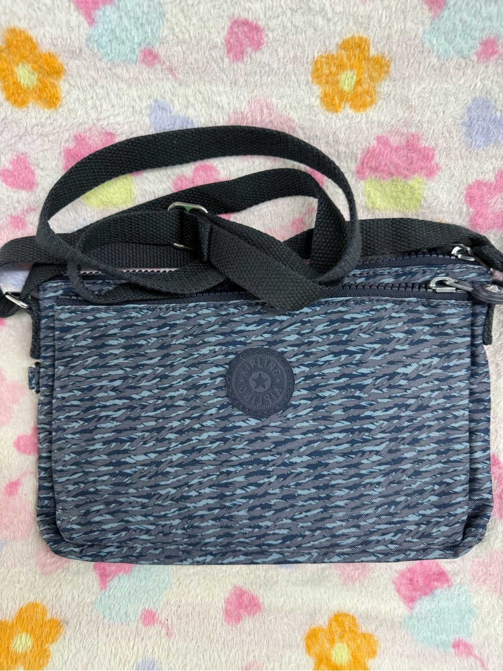 Kipling Navy and Light Blue Patterned Crossbody Bag